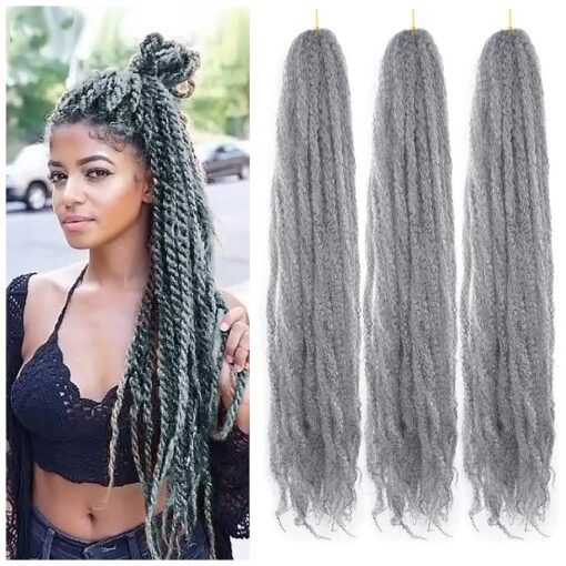 36inch Grey Marley Hair Springy Afro Twist Hair Super Long Kinky Curly Marley Braiding Crochet Hair Synthetic Marley Braids Faux Locs Cuabn Twists Hair Extensions 3Pcs ( Grey )