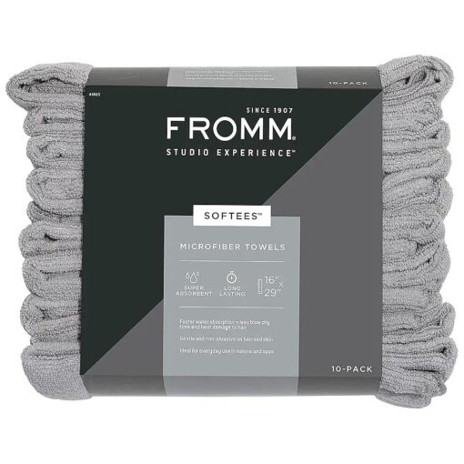 Fromm Softees Microfiber Salon Hair Towels for Hairstylists, Barbers, Spa, Gym in Grey, 16" by 29", 10 count Perfect Hair Care Towel for Drying Curly, Long, Wavy Hair