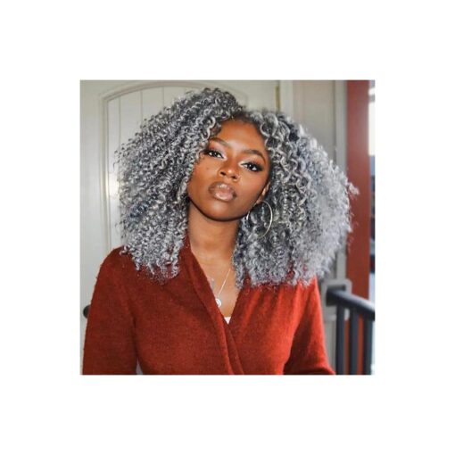 Lady Miranda Afro kinky Curly Braiding Hair Extensions Jerry Curl Crochet Hair 3X Braid Hair Short Synthetic Hair Styles ( Grey )