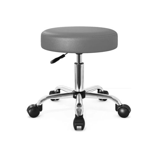 HOOMIC Rolling Stools with Wheels Salon Office Shop Bar Adjustable Spa Tattoo Massage Medical Swivel Drafting Stool with PU Leather Cushioned in Grey