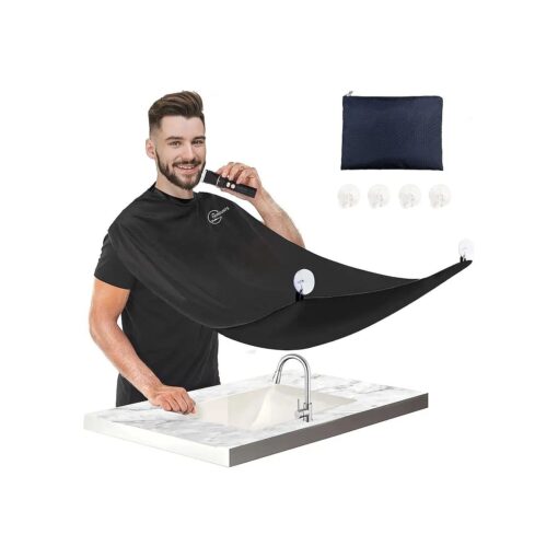 Beard Bib Apron for Men, Beard Hair Catcher for Sink Non-Stick Beard Cape,1 Size Fits All, Grooming Accessorie Gift for Dad or Husband ( Black )