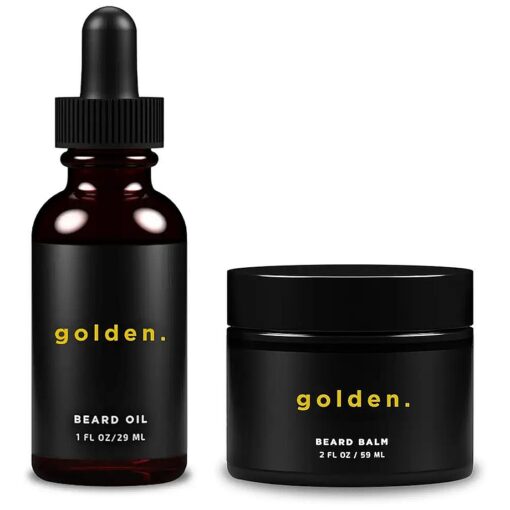 Golden Grooming Co, Beard Oil & Beard Balm Bundle for Men - Natural & Organic Beard Growth Kit - Tame, Style, Soften, and Moisturize Beard & Mustache - Infused with Shea Butter - 2 Piece Set