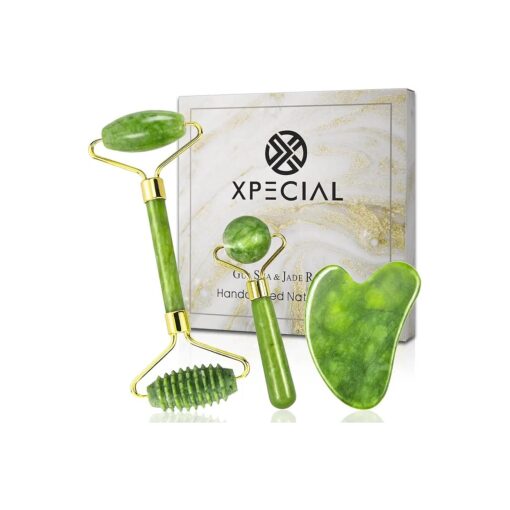 Gua Sha & Jade Roller 3 in 1, Face Roller, Guasha Facial Massage Skin Care Tool Set, Massager for Removal of Wrinkles & Eye Puffiness, Anti-Aging & Body Relaxation