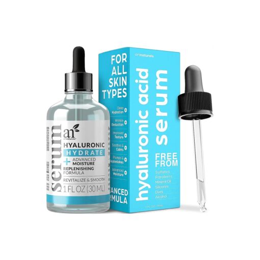 ArtNaturals Hyaluronic Acid Serum ( 1 Fl Oz / 30ml ) - Anti- Aging Facial Serum, Natural Moisturizer w/Vitamin C Serum & Vitamin E - for Skin Care - Reduce Wrinkles & Dark Spots for Brightening Face