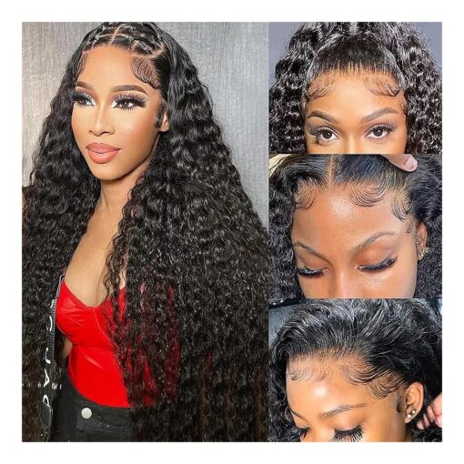 13x6 Deep Wave Lace Front Wigs Human Hair 28 Inch 180 % Density 13x6 HD Lace Deep Curly Glueless Frontal Wigs Human Hair Pre Plucked for Women