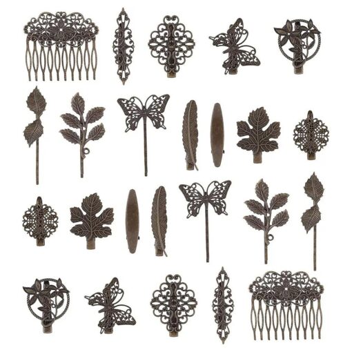 Lawie 24 Pack Vintage Retro Boho Decorative Metal Hair Clips Barrettes Butterfly Flower Leaf Feather Duckbill Alligator Hairpins Bobby Pins Comb Wedding Bridal Accessories for Women