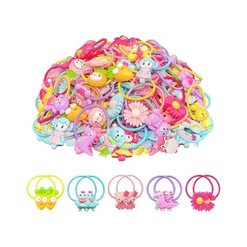 AMMY Hair Ties for Girls, 100 Pcs Toddler Hair Ties Girl Hair Accessories Colorful Hair Bands Ponytail Holders For Kids Toddler Girls Children