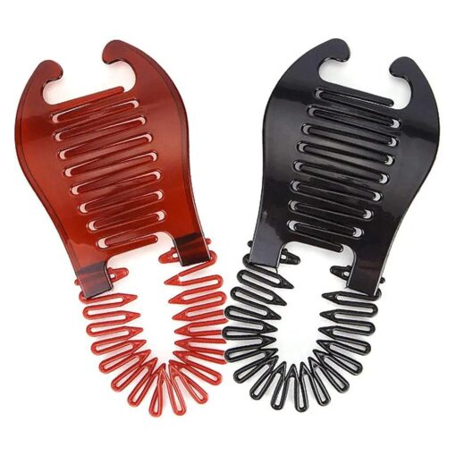 4 Pcs Interlocking Banana Combs Plastic Double Side Hair Comb Clips Flexible Ponytail Hair Clincher Hair Accessories for Women and Girls ( 2 Black & 2 Tawny )