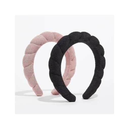 Nicole Miller Spa Headbands ( 2 pack ) | Terry Cloth Headband for Women and Girls - Comfortable and Absorbent Hair Holder for Facials, Makeup Removals, and Showers | Black & Pink