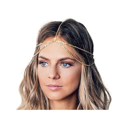 Yean Gold Head Chain Bohemian Hair Jewelry Headpiece Forehead Band Festival Hair Headband Accessories for Women and Girls