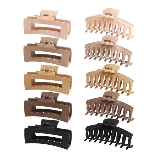 Large Claw Clips for Thick Hair, 10 Pack 4.4 Inch, Nonslip Clips Big Hair Claw, Multi Color Hair Accessories for Women Girls ( A, Flesh, Wheat, Light Khaki, Chocolate, Black )