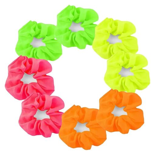 AUEAR, 8 Pack Neon Scrunchies, 80s Bright Neon Hair Scrunchy Premium Elastic Hair ties Ponytail Bobbles Solid Color Hair Bands Accessories for Women and Girls 80s 90s Party