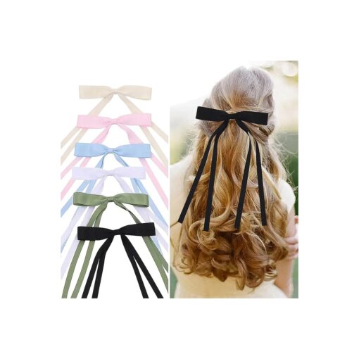 6 Pcs Hair Bows for Women Clips -Hair Ribbon Bowknot Tassel Claw Barrettes with Long Tail for Women and Girls Hair Accessories