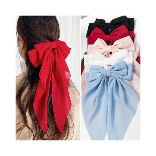 Hair Bows 5 PCS hair ribbon Hair Bows for Women Girls, Big Bows Hair Clips, Bow-knot Hair Clips for Women Thick Hair & Thin Hair, Nonslip Bows Claw Clips for Women, Bow Clips for Women, Bow Clips