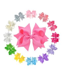 Flower Hair Bows for Girls and Toddler, 5-Inch, Pack of 12 Assorted Colors