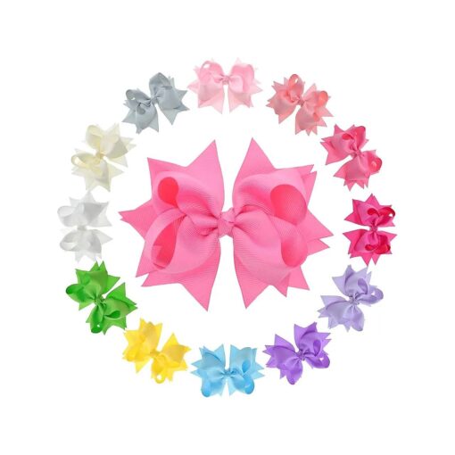 Flower Hair Bows for Girls and Toddler, 5-Inch, Pack of 12 Assorted Colors