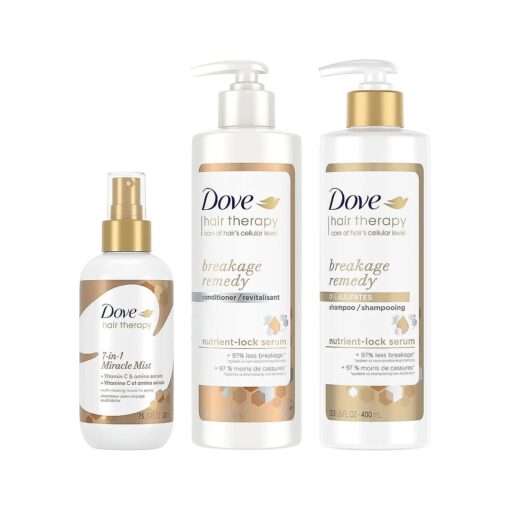 Dove Hair Therapy Shampoo, Conditioner and 7-in-1 Hairspray Breakage Remedy for Damaged Hair with Nutrient-Lock Serum