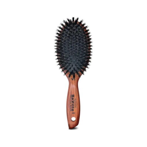 Spornette Deville Cushion Oval Paddle Brush, Boar Bristle Hair Brush with Wooden Handle - For Straightening, Smoothing, Detangling, Styling & Brush Outs for Women, Men & Kids - All Hair Types