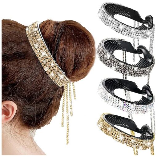 4 Pack Rhinestone Hair Bun Accessories Hair Styling Clips Birds Nest Hair Clip Glitter Bun Cover Claw Hair Clips for Buns Birds Nest Hair Clip Ponytail Holder Hair Accessories for Women