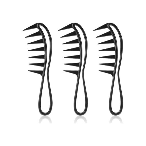 Patelai 3 Pieces Wide Tooth Detangling Comb Shower Flexible Comb Black Wide Spacing Anti Static Shampoo Comb for Men Women Hair Salons for Long, Thick, Curly, Wet, Dry and Most Hair Types