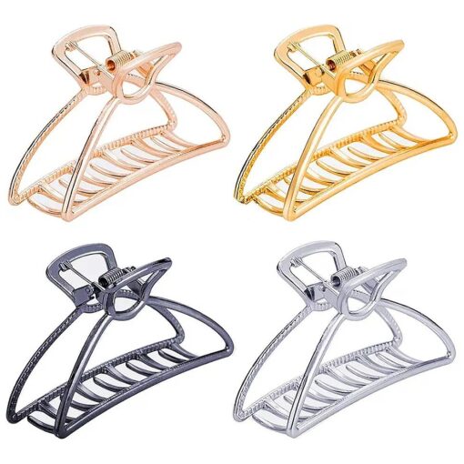 TANG SONG 4PCS Large Metal Hair Claw Clips Hair Catch Barrette Jaw Clamp for Women Half Bun Hairpins for Thick Hair ( Silver+Gold+Rose Gold+Black )