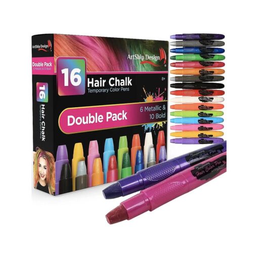 Hair Chalk 16 Color Double Pack with 6 Glitter Colors Temporary Hair Color Pens