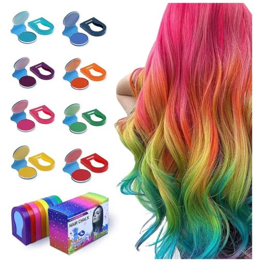 Hair Chalk for Kids - 8-Color Non-Sticky Washable Hair Dye for Kids - Hair Chalk for Girls with Dark Hair, Blonde - Vibrant Temporary Hair Color for Kids - Washes Out with Shampoo