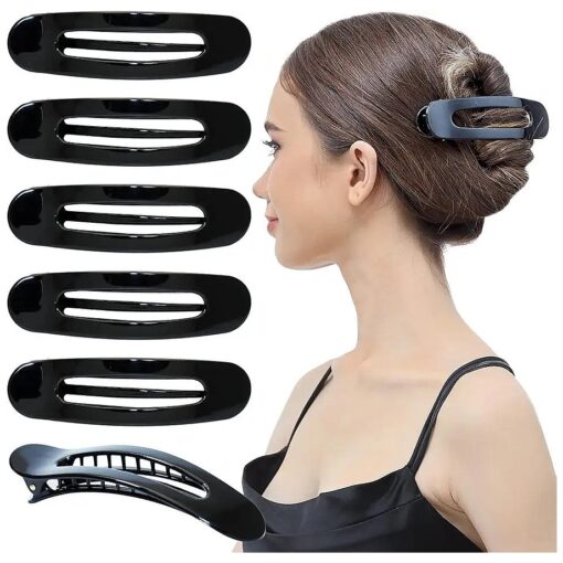 RC ROCHE ORNAMENT 6 Pcs Womens Side Slide Flat Oval Clip Styling Plastic Comfortable Hold Strong Grip No Slip Beauty Accessory Girls Ladies Pin Jaw Claw Clamp Clips, Large Black