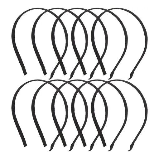 Lawie 10 Pack Women Plain Black Cloth Covered Thin Hard Metal Slim Thin Headband Hairband Base Elastic Hair Hoop Holder Clasp Tiara Crown Headpiece Accessories DIY