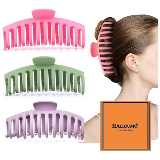 5.1 Inch Large claw clip 3Pack Large hair clips Jumbo claw clips, Hair clamps strong hold hair barrette fashion hair styling accessories for women girls, Pink Green Purple