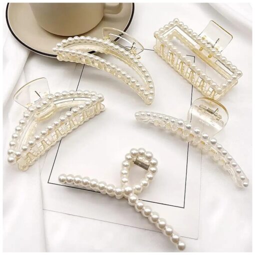 5pcs Pearl Hair Clips Large Hair Claw Clips for Thick Hair and Thin Hair, Cute Pearl Hair Claw Hair Clips for Women and Girls Non-Slip Strong Pearl Hair Accessories for Women and Girl