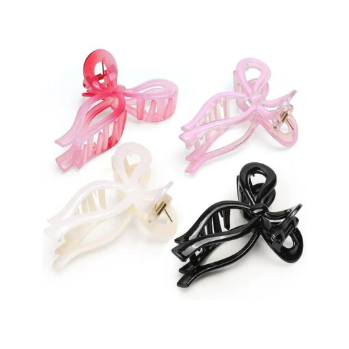 Bow Claw Clip Bow Hair Clips for Women, 4 Pack Claw Clips for Thin Thick Curly Hair Nonslip, Large Hair Claw Clips Strong Hold 4.33 Inch