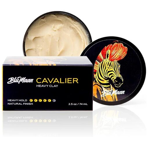 BluMaan Cavalier Heavy Clay - Men 's Extra Strong Hold Hair Clay Creates Texture and Volume ( 2.5 oz ) - Natural Matte Finish with Organic Oils - Controls Coarse, Thick, Unruly Hair