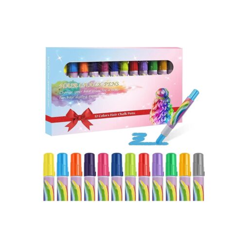 MSDADA Hair Chalk Pens - 12 Color Kids Temporary Washable Hair Color Dye for Kids Girls - DIY Makeup Birthday Party Halloween Christmas Gifts Toys for Girls Kids Age 6-8-10-12 Years Old