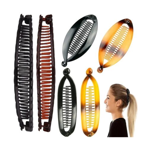 Bananna Clips Hair Banana Hair Clips for Women Long Thick Fine Hair Classic Clincher Comb Black Brown Vintage Claw Clips Fishtail Hair Comb Ponytail Holder Clamp Hair Accessories