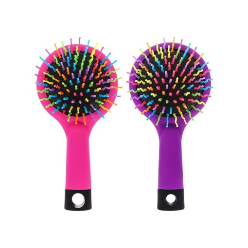 Pack of 2 Rainbow Volume Brushes Detangling Hair Brushes Hair Curl Straight Magic Combs with Mirror ( Pink & Purple )