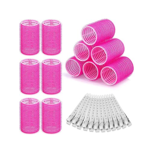 Hair Curlers Rollers, 12Pcs Hair Rollers Hair Curlers Self Grip Holding Rollers with 12 Pcs Stainless Steel Duckbill Clips for Long Medium Short Thick Fine Thin Hair Bangs Volume