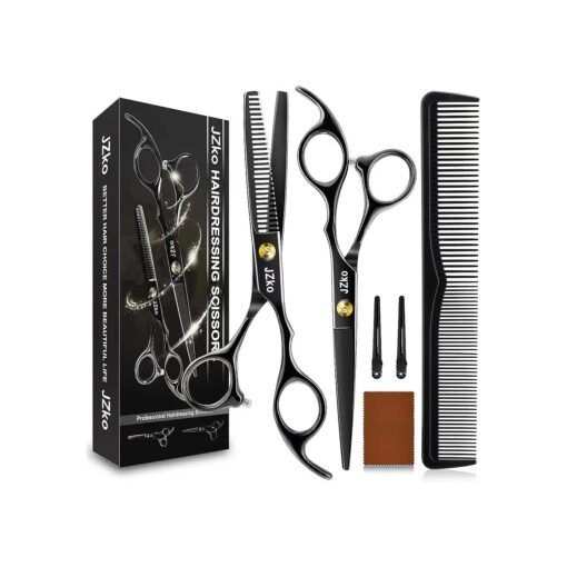 Hair Cutting Scissors Kits, Professional Hairdressing Scissors Set, Stainless Steel Thinning Scissors for Barber/Salon/Home/Men/Women/Kids/Adults Shear Sets Shears ( Black )