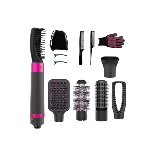 Hair Dryer Brush, 5 in 1 Blow Dryer Brush with Negative Ion, Detachable and Interchangeable Brush Blow Dryer for Straightening Curling Drying Combing Scalp Massage Styling, Hot Air Brush with Glove