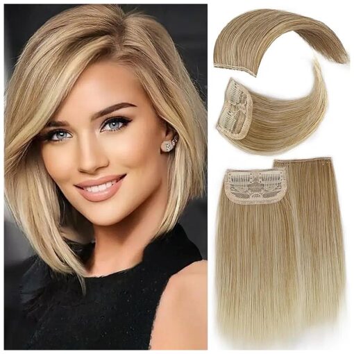 4 PCS Hair Toppers for Thinning Hair Synthetic Clip in Hair Extension Blonde & Bleach Blond Mixed Hairpieces for Women Adding Hair Volume for Daily Use ( Double 4 inch and Double 8 inch )