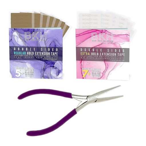 Hair Extensions Tape Pressing Sealing Tool + 72 Tabs Regular Hold + 72 Tabs Extra Hold 4cm x .8cm Hair Extension Tape, Compatible with Hot Heads, Hairdreams, Babe & Most Other Brands .