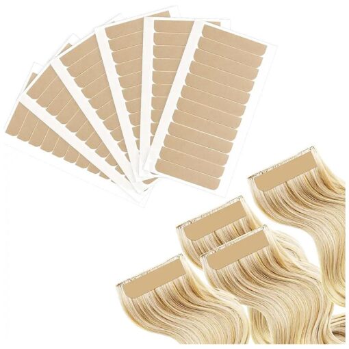 Hair Extension Tape Tabs, 144PCS Pre-cut Double Sided Adhesive Tapes in Hair Extensions Beauty Tool for Human Hair Weft Replacement Waterproof Wig Tape ( Khaki )