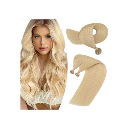 Hairro Nano Tip Remy Hair Extensions Nano Ring Human Hair Extensions Cold Fushion Tipped Real Hair Micro Beads Links Hairpiece Full Head Hair For Women 16inch 50g/PACK 50 Strands # 613 Light Blonde