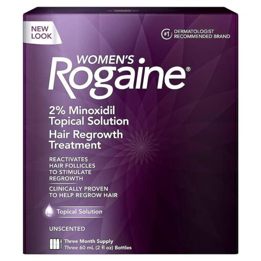 Women 's Rogaine 2 % Minoxidil Topical Solution for Hair Thinning and Loss, Topical Treatment for Women 's Hair Regrowth, 3-Month Supply