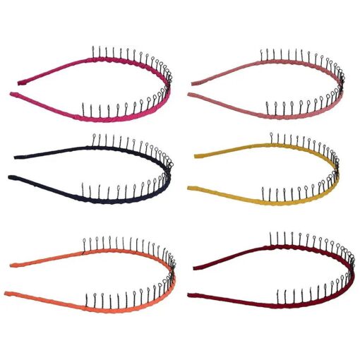 Iron Wire Teeth Comb Hairband Hair Hoop Headband Headwear Accessory for Lady Girls Women ( Set of 6 - Rose, Pink, Black, Yellow, Orange, Red )