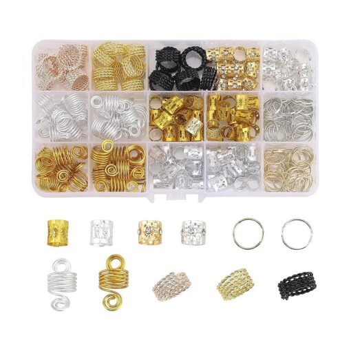 200pcs Loc Braid Jewelry for Hair Cuffs Rings Accessories Golden Silver Metal Pendants Decoration Loc Clips for Women Braiding