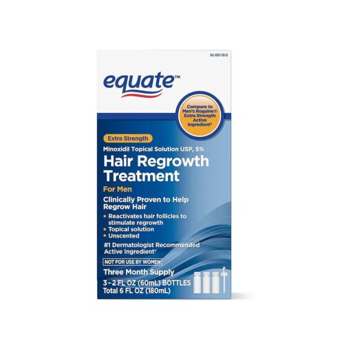 Equate - Hair Regrowth Treatment for Men with Minoxidil 5 % Extra Strength, 3 Month Supply, 2 Ounce Bottle, 3 Count