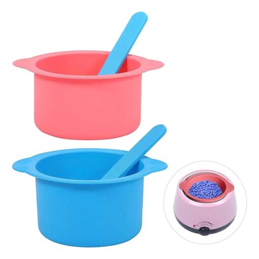 2pcs Wax Pot Liner, Silicone Wax Melt Warmer Liner with 2pcs Blue Silicone Wax Spatula Wax Warmer Liners Reusable Compatible with 16oz Electric Waxing Kit ( Pink, Blue )