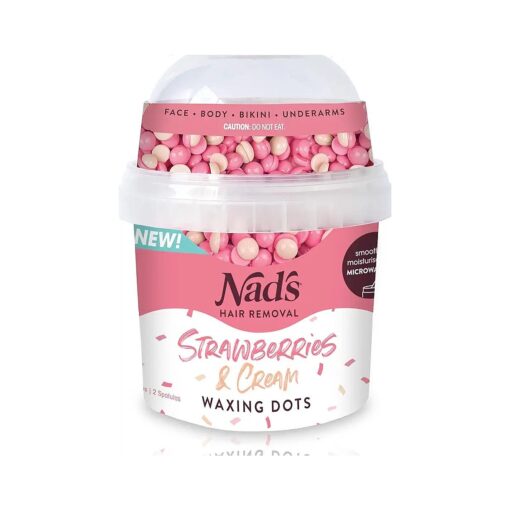 Nad 's Hair Removal Waxing Dots - Strawberries & Cream Hard Wax Beads - Wax Kit Hair Removal For Women - Microwaveable No-Strip Formula