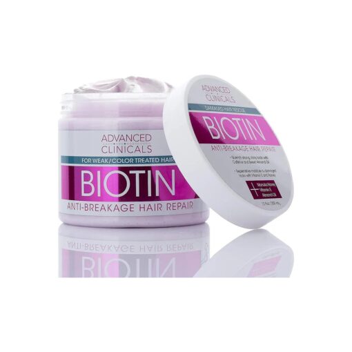 Advanced Clinicals Biotin Hair Treatment Anti-Breakage Repair Hair Mask, Strengthen Broken, Color-Treated Hair W/Repairing Deep Conditioner Manuka Honey & Caffeine, Hydrating Mask Restores Weak Hair